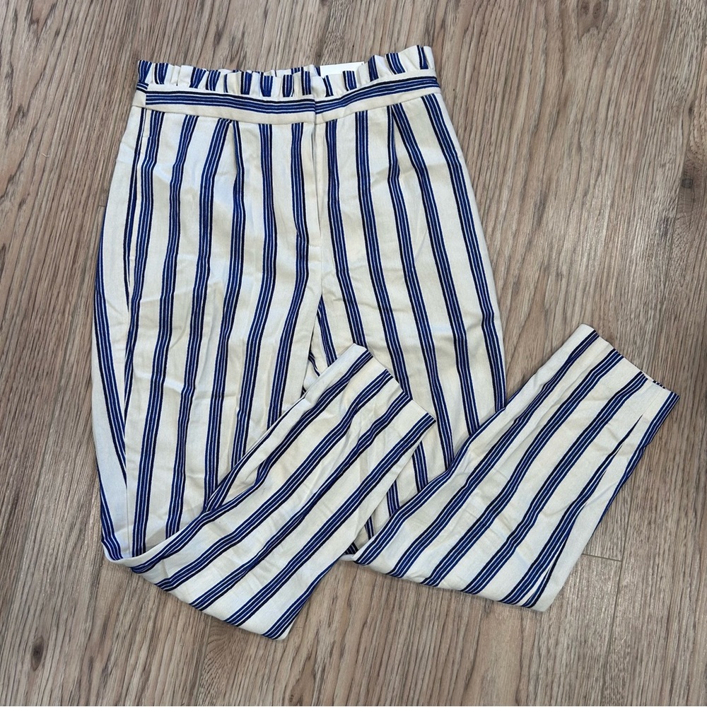 Express High Rise Ankle Pants | Blue & White Striped | Size 4R